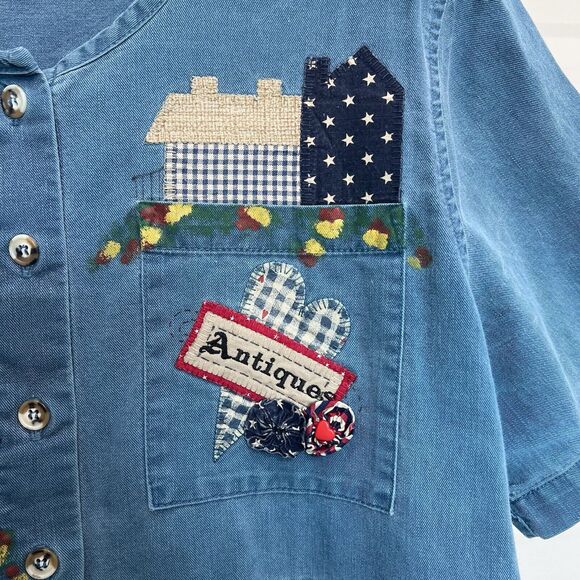 Vtg Sunbelt XL Antiques Action Barn Mumu Patio Dress Chambray Embroider Buttons - Picture 4 of 10